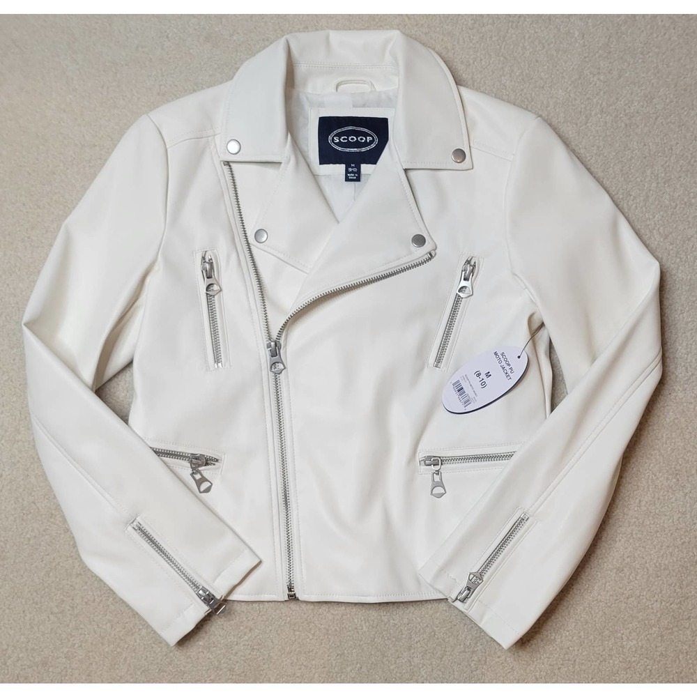 NWT New with Tags! Women's White Faux Leather Motorcycle Jacket Medium